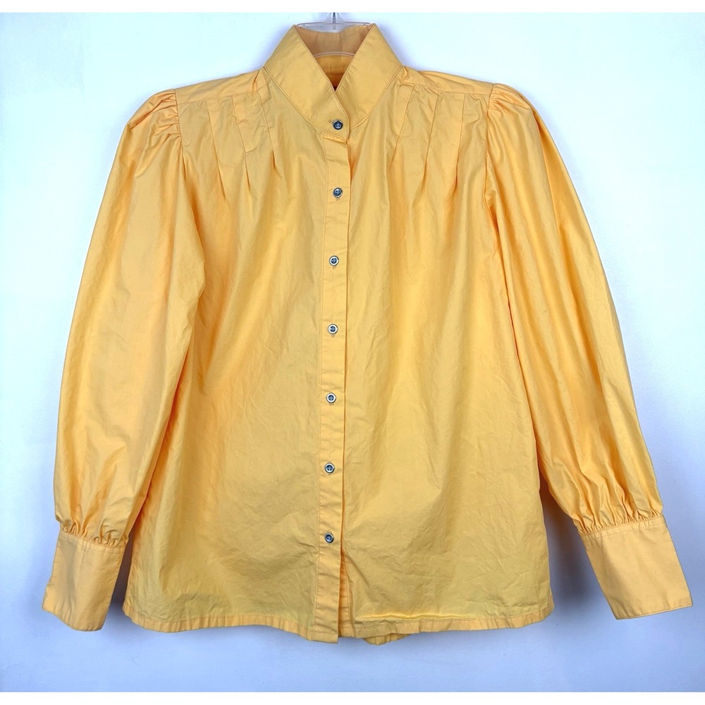 Frontier Classics Western Blouse Womens Large Yellow 100% Cotton Puff Shoulder